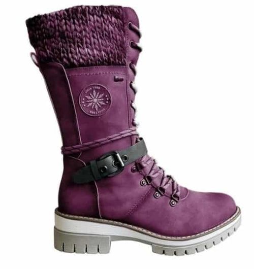 ELKee - Women Buckle Lace Knitted Mid-calf Boots™