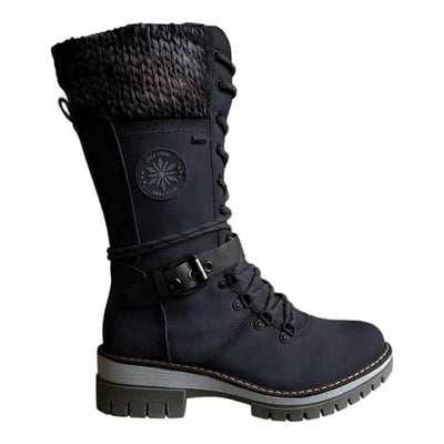 ELKee™ - Women Buckle Lace Knitted Mid-calf Boots - TumTum