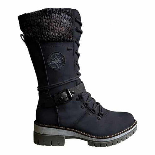 ELKee - Women Buckle Lace Knitted Mid-calf Boots™