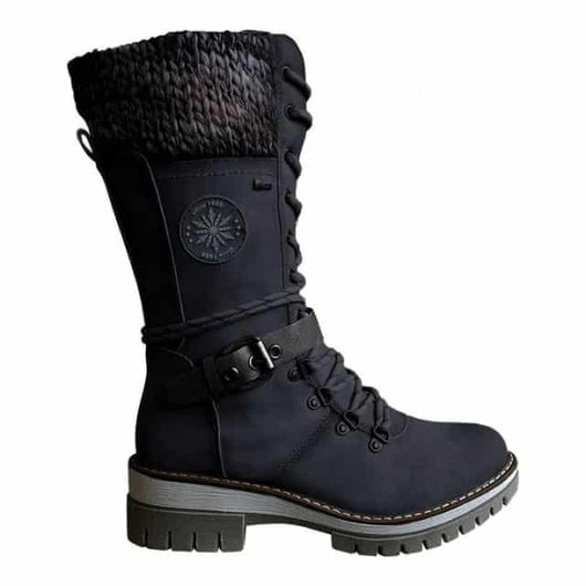 ELKee™ - Women Buckle Lace Knitted Mid-calf Boots - TumTum