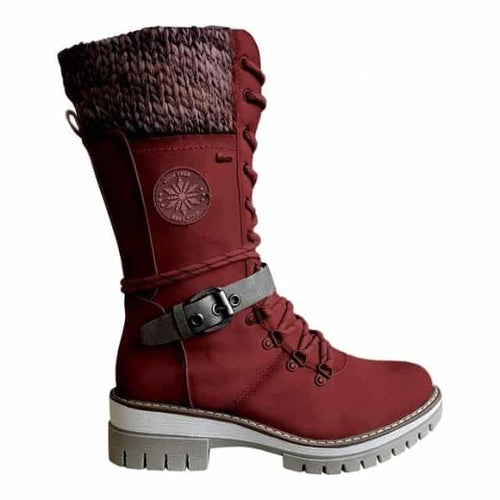 ELKee - Women Buckle Lace Knitted Mid-calf Boots™