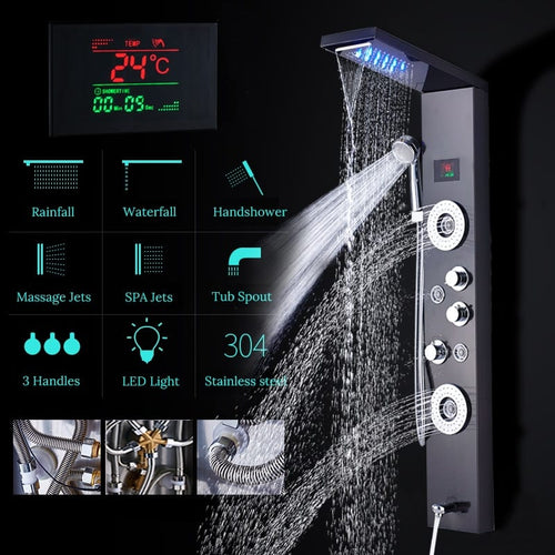 Rainfall Shower  - Luxurious 6-Stage LED Shower Panel with Massage Jets and Temperature Screen™
