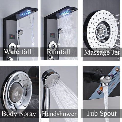 Rainfall Shower  - Luxurious 6-Stage LED Shower Panel with Massage Jets and Temperature Screen™