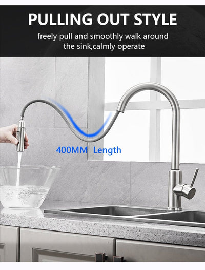 Smart Stainless Steel Sensor Kitchen Faucet [With Pull Out & Spray Head] - TumTum