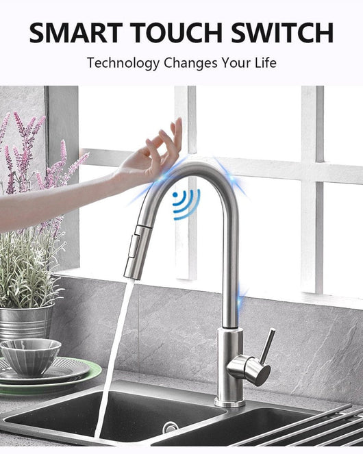 Smart Stainless Steel Sensor Kitchen Faucet [With Pull Out & Spray Head] - TumTum